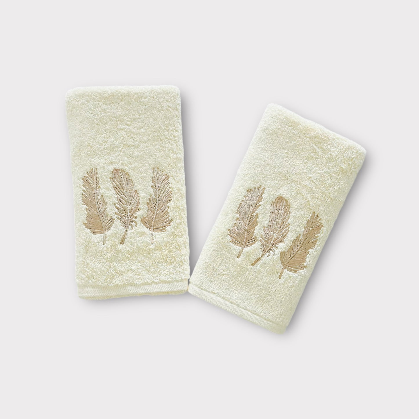 Hand Set Feathers - Gold Thread on Cream