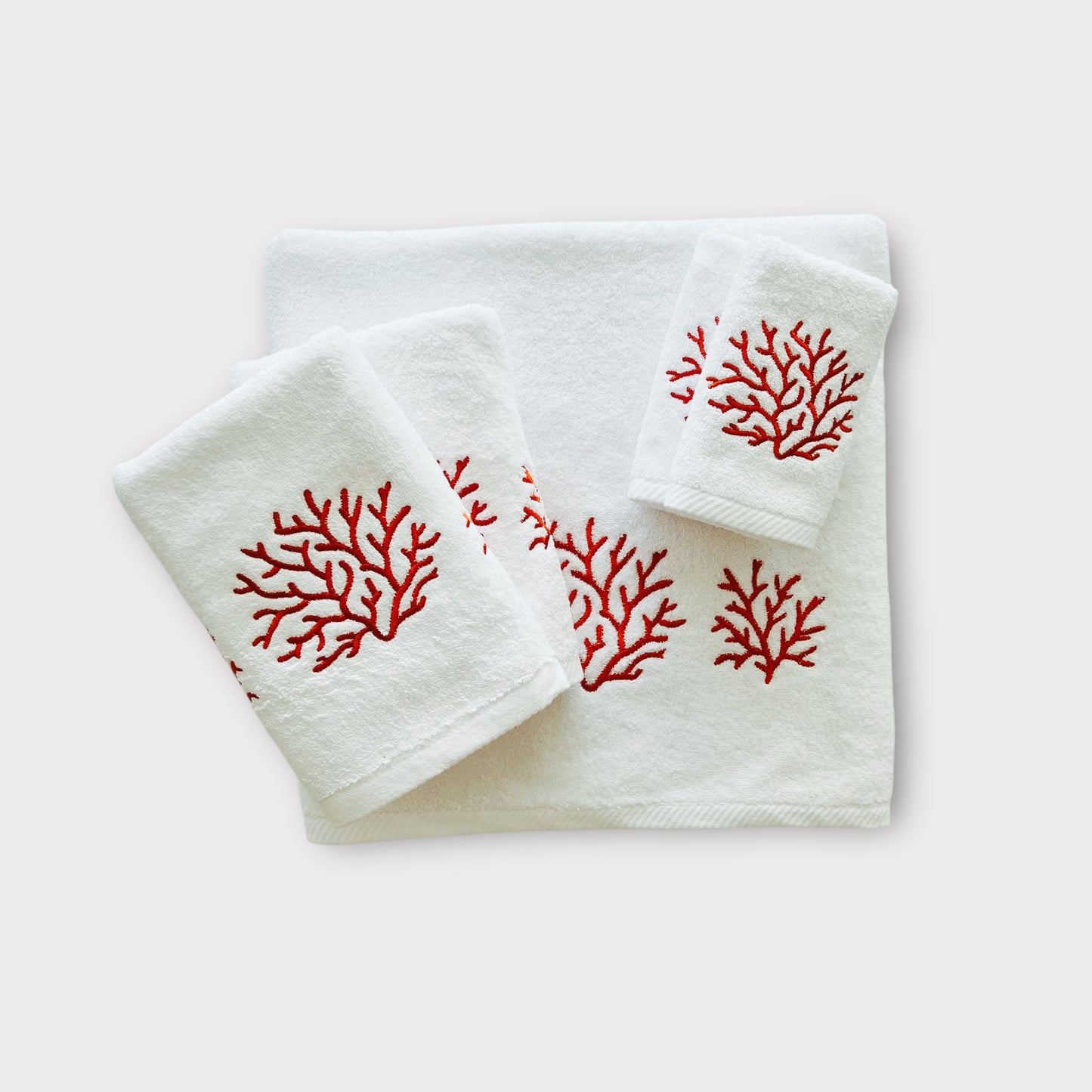 Whole Set Sunlit Coral - Red Thread on White