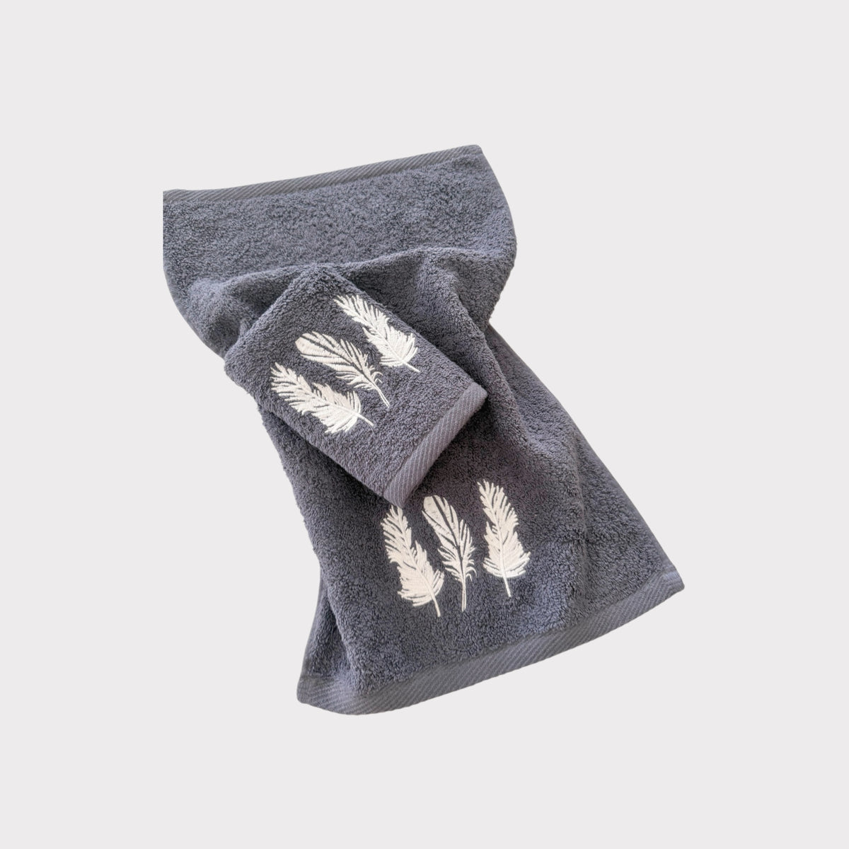 Guest Set Feathers - White Thread on Plum Grey