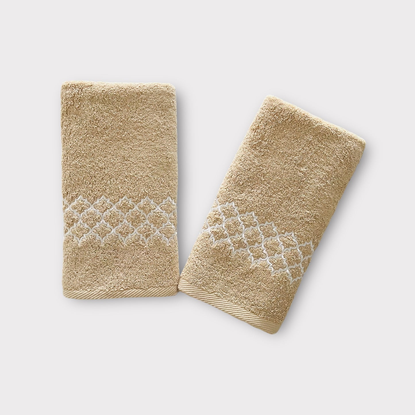 Hand Set Arabesque - White Thread on Beige