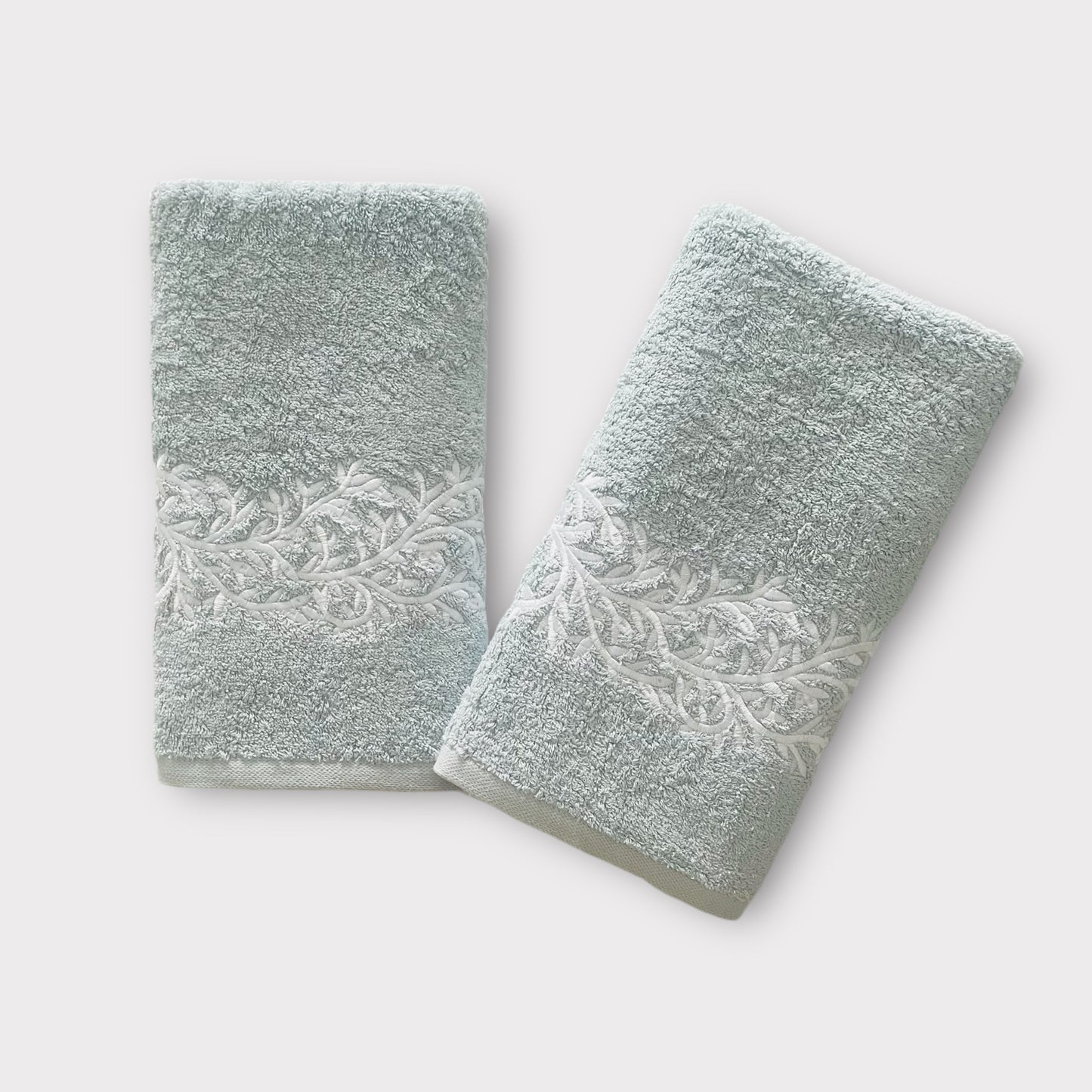Hand Set Leaves - White Thread on Grey