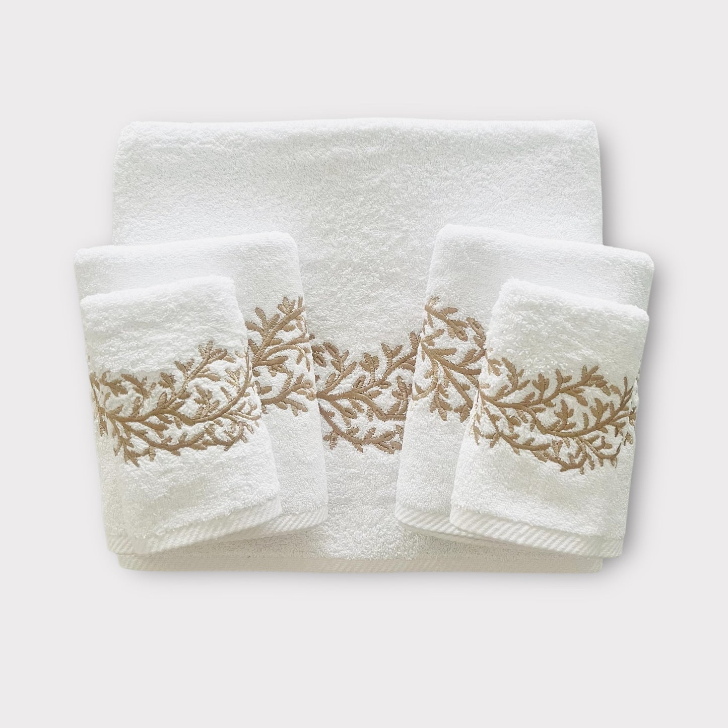 Whole Set Leaves - Gold Thread on White