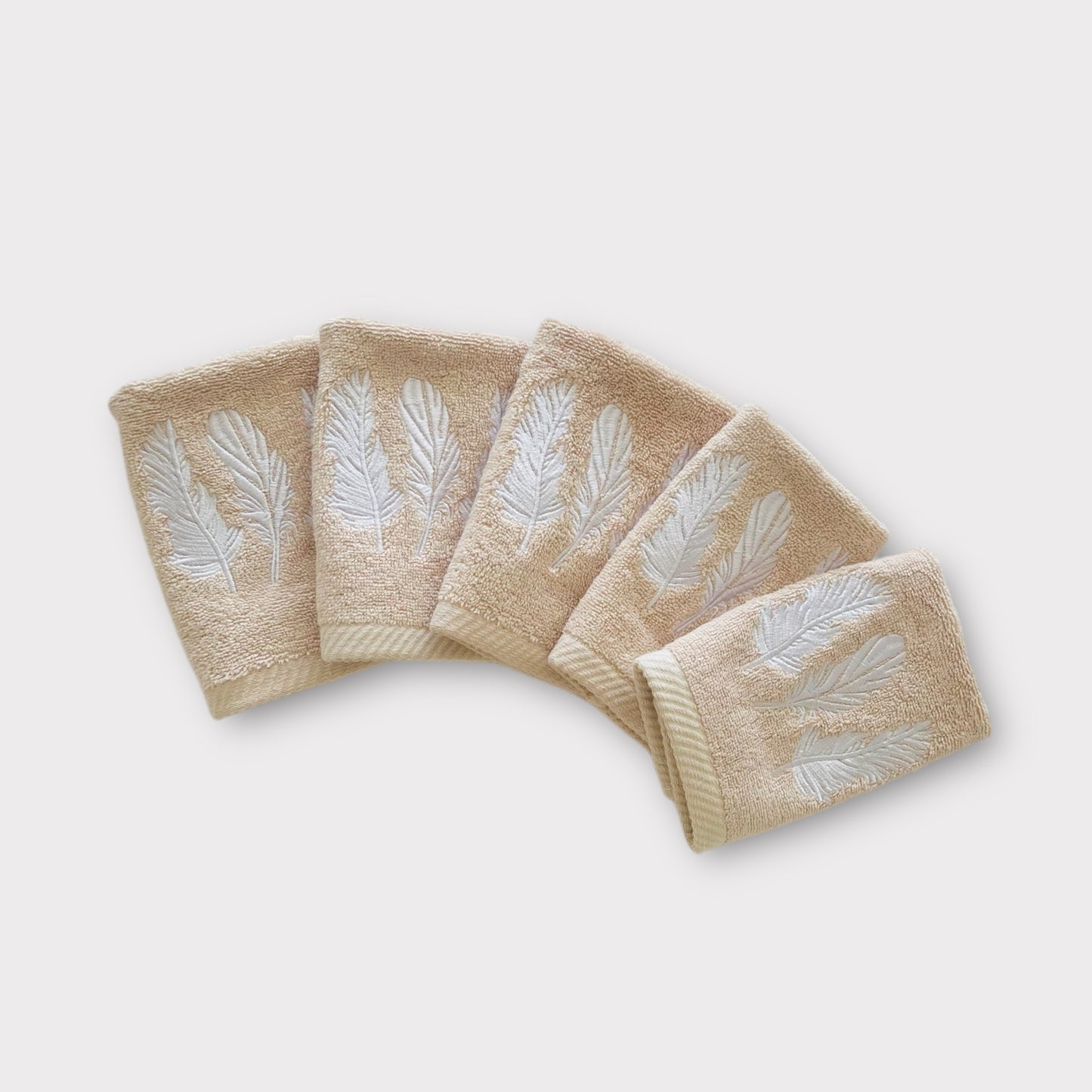 Guest Set Feathers - White Thread on light Beige