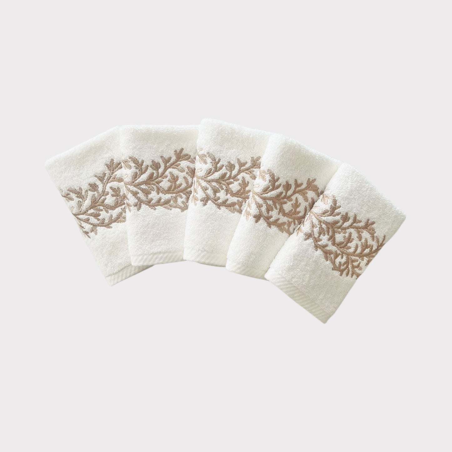Guest Set Leaves - Gold Thread on Light Cream