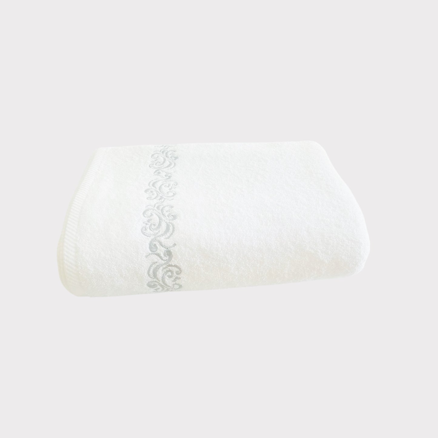 Bath Towel Willow - Silver Thread on White