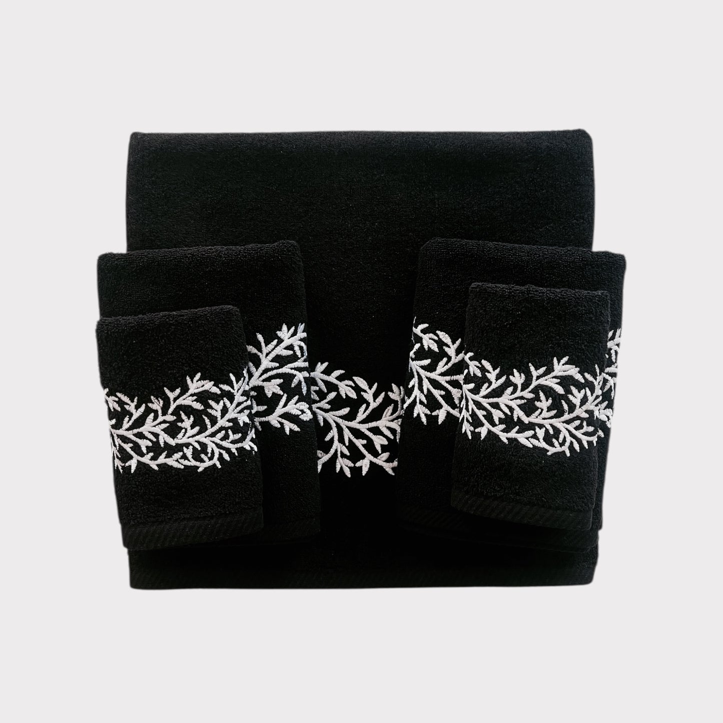 Whole Set Leaves - White Thread on Black