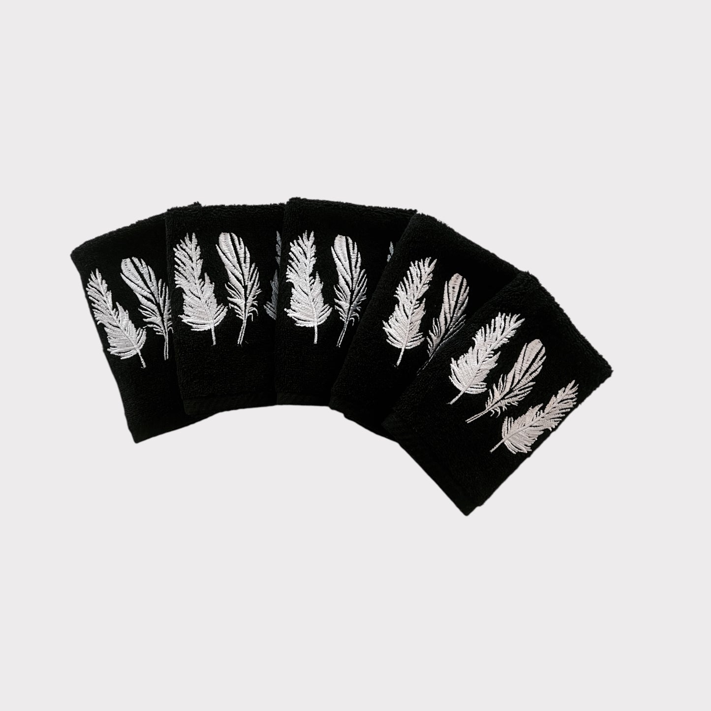 Guest Set Feathers - White Thread on Black