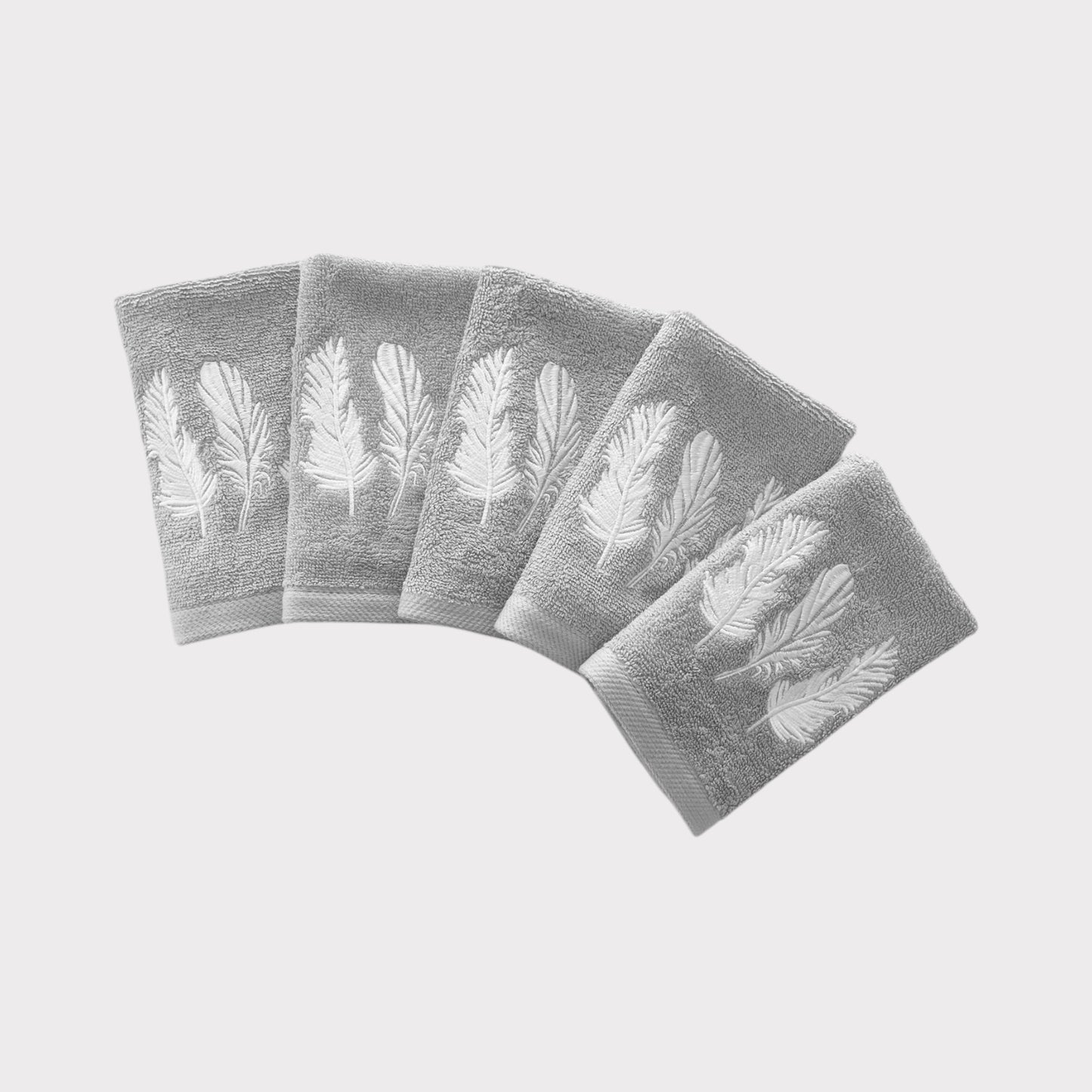 Guest Set Feathers - White Thread on Grey