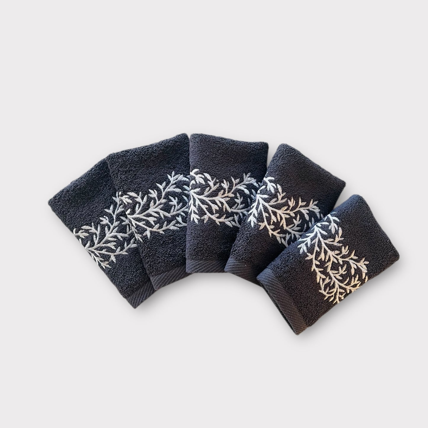 Guest Set Leaves - White Thread on Darkest Grey