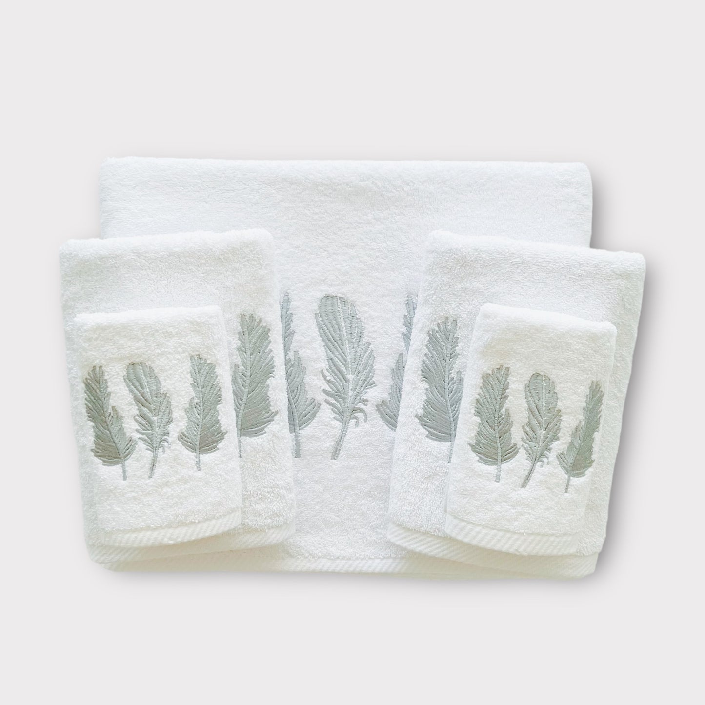 Whole Set Feathers - Silver Thread on White