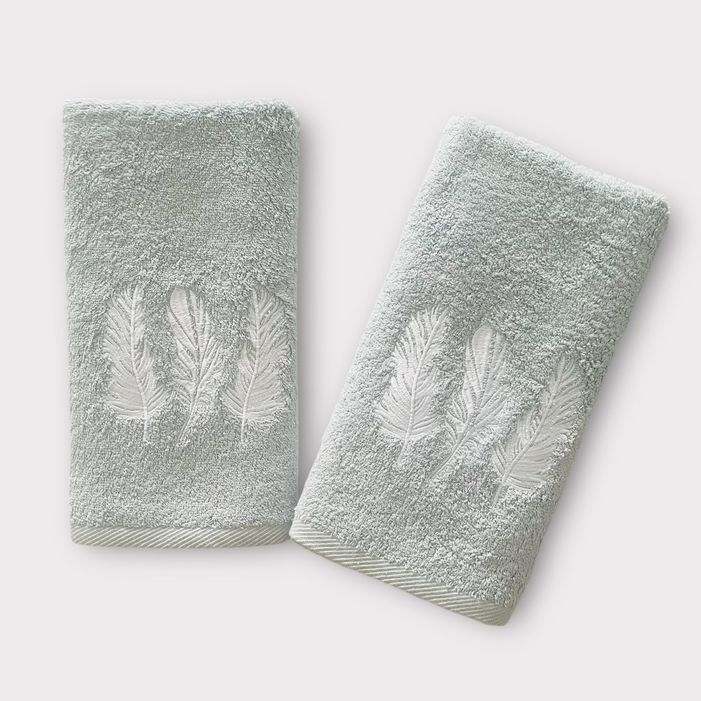 Hand Set Feathers - White Thread on Grey