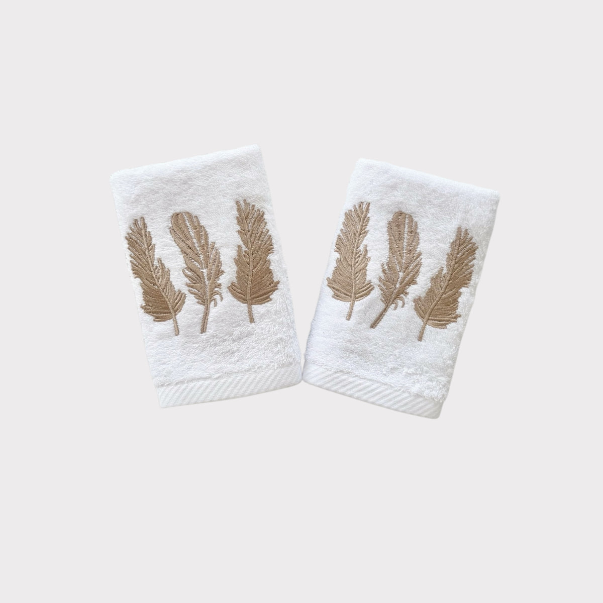 Guest Set Feathers - Gold Thread on White