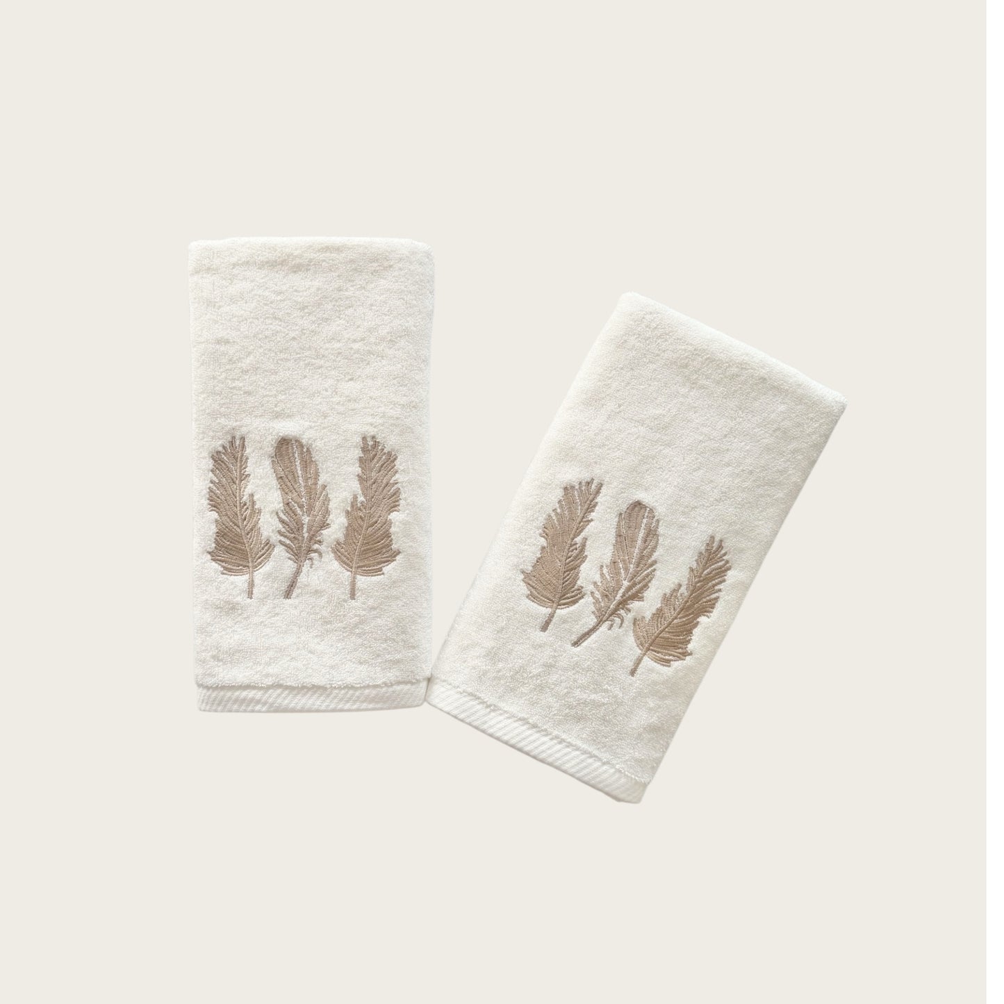 Hand Set Feathers - Gold Thread on Light Cream