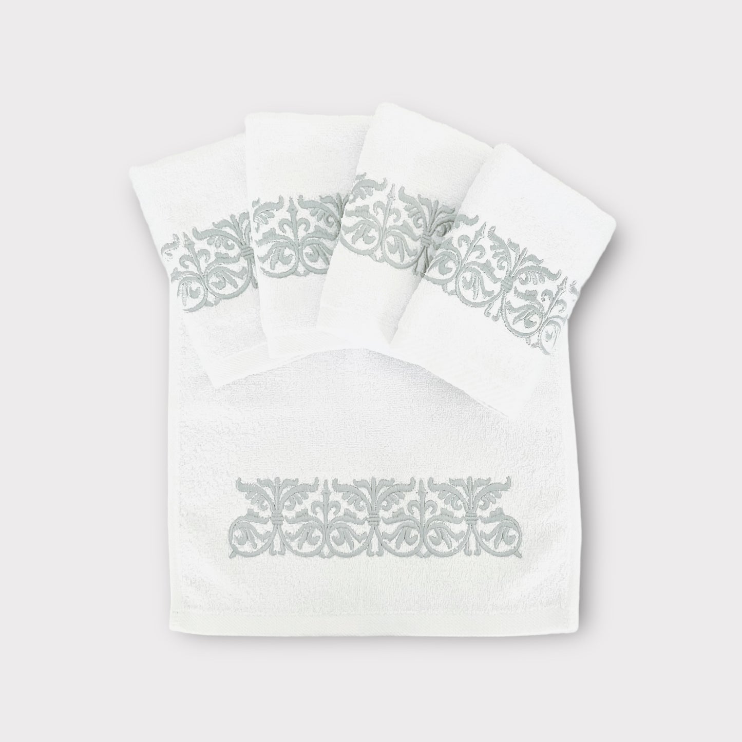 Guest Set Iron Door - Silver Thread on White