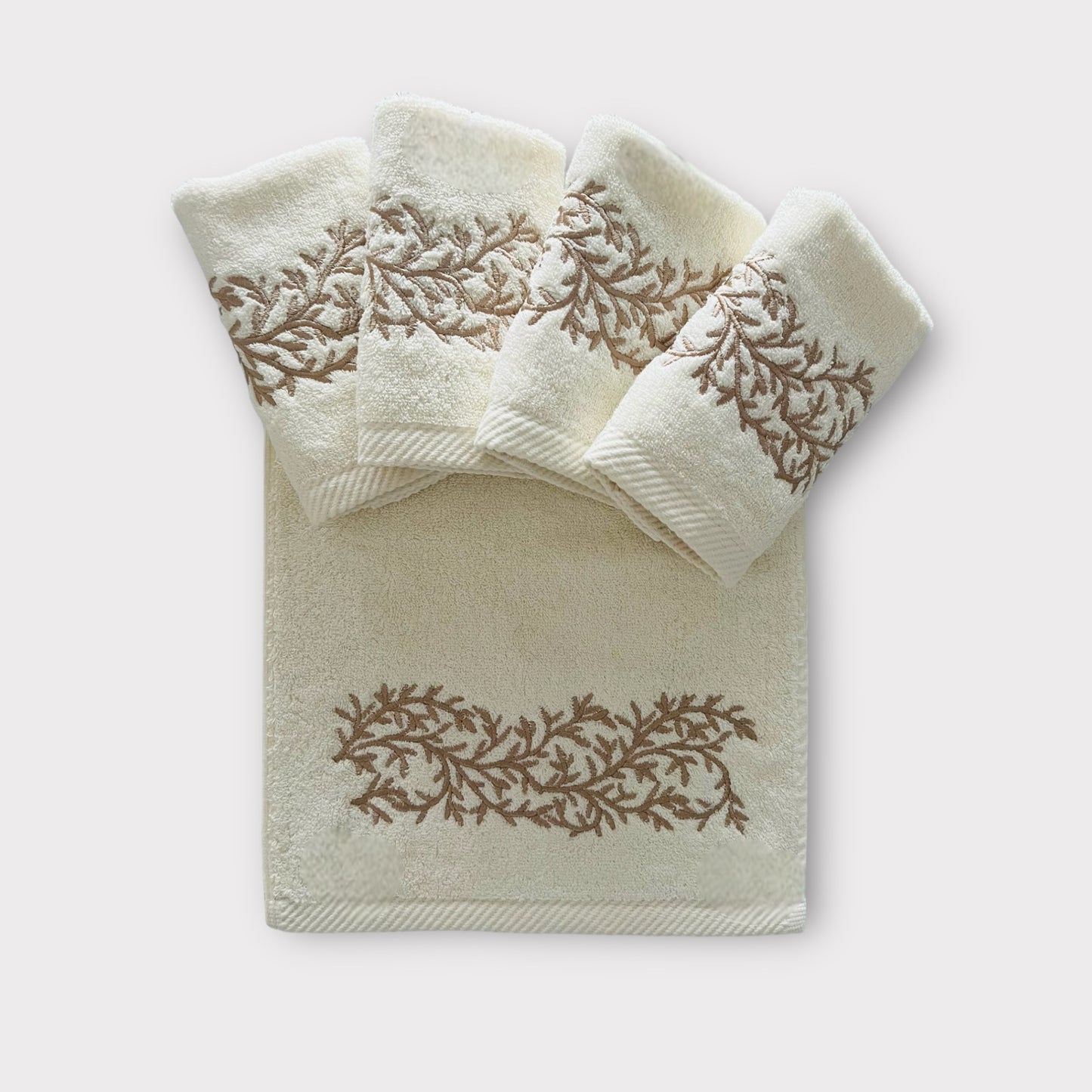 Guest Set Leaves - Gold Thread on Cream