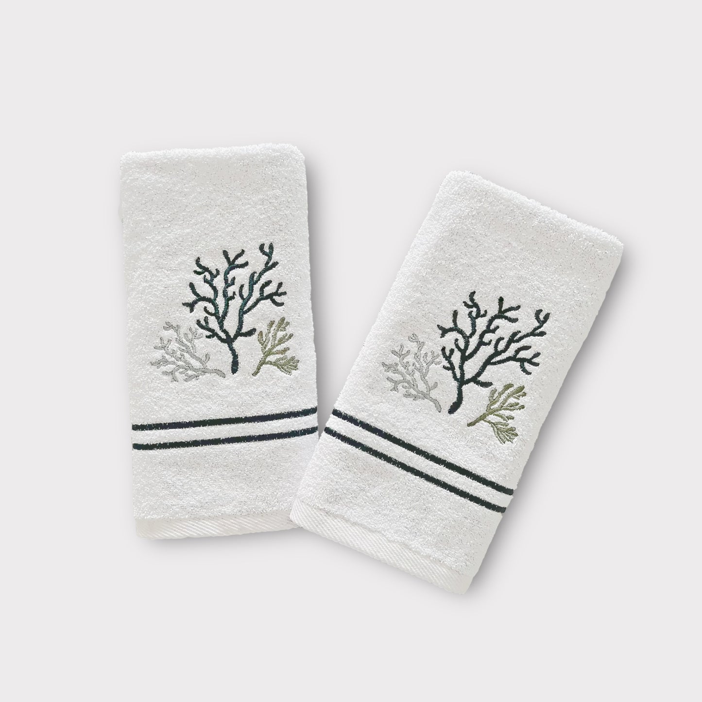 Hand Set Dark - Olive Thread On White