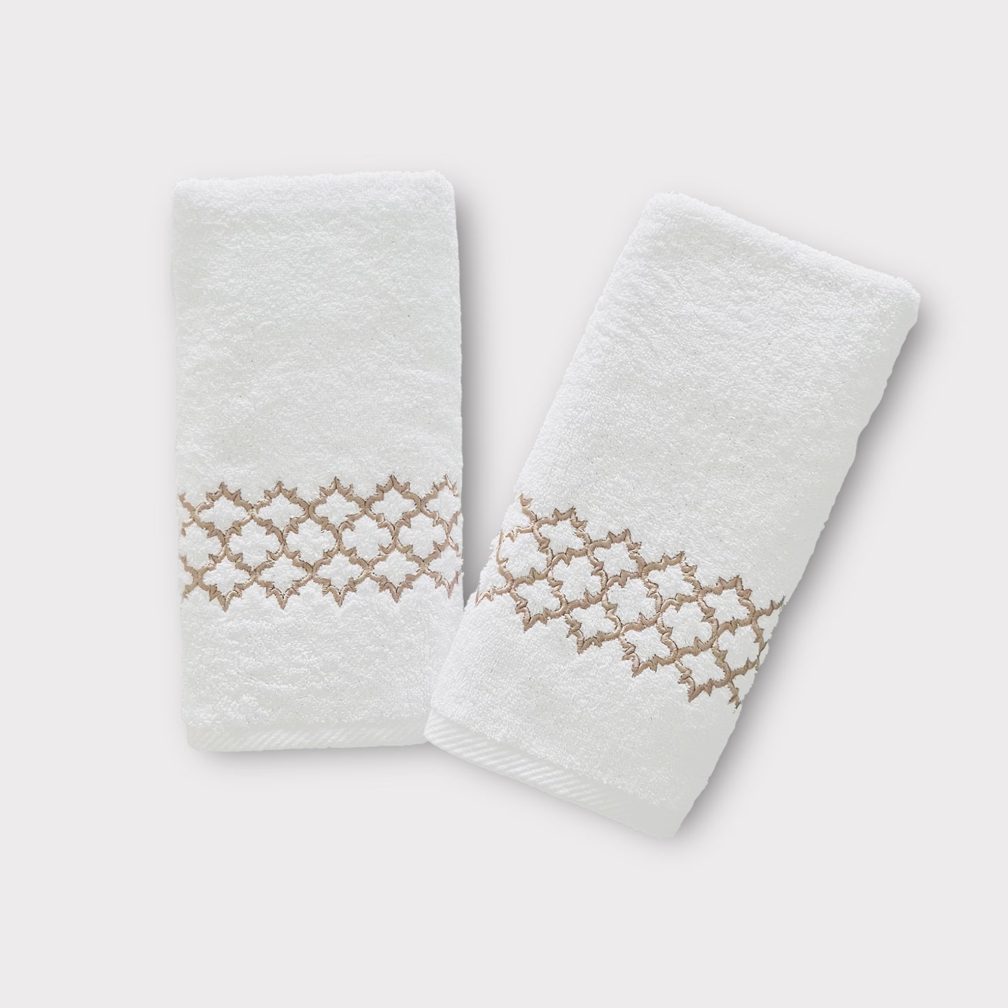 Hand Set Arabesque - Gold Thread on White