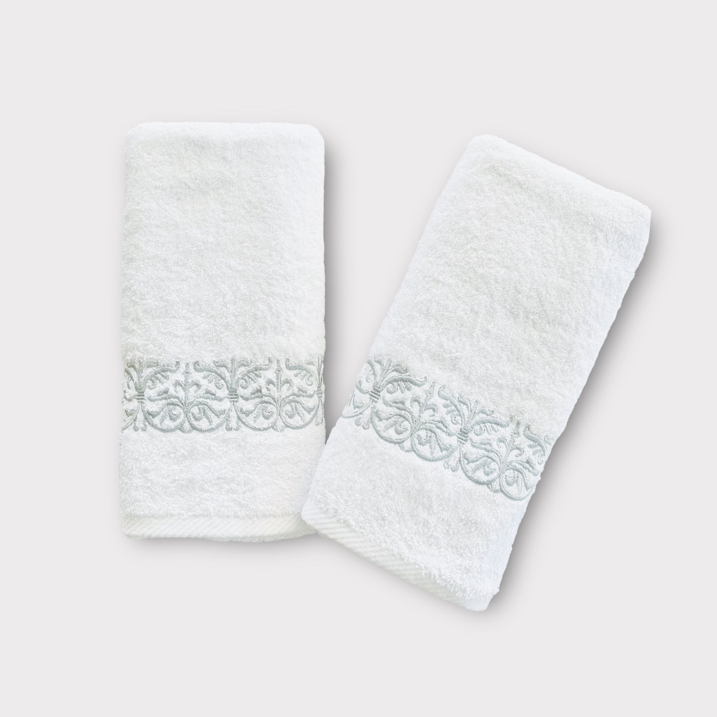 Hand Set Iron Door - Silver Thread on White