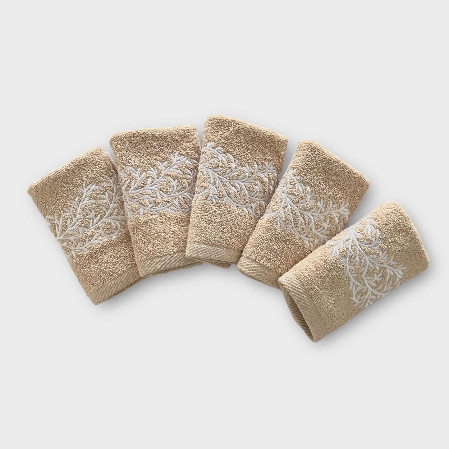 Guest Set Leaves - White Thread on Beige