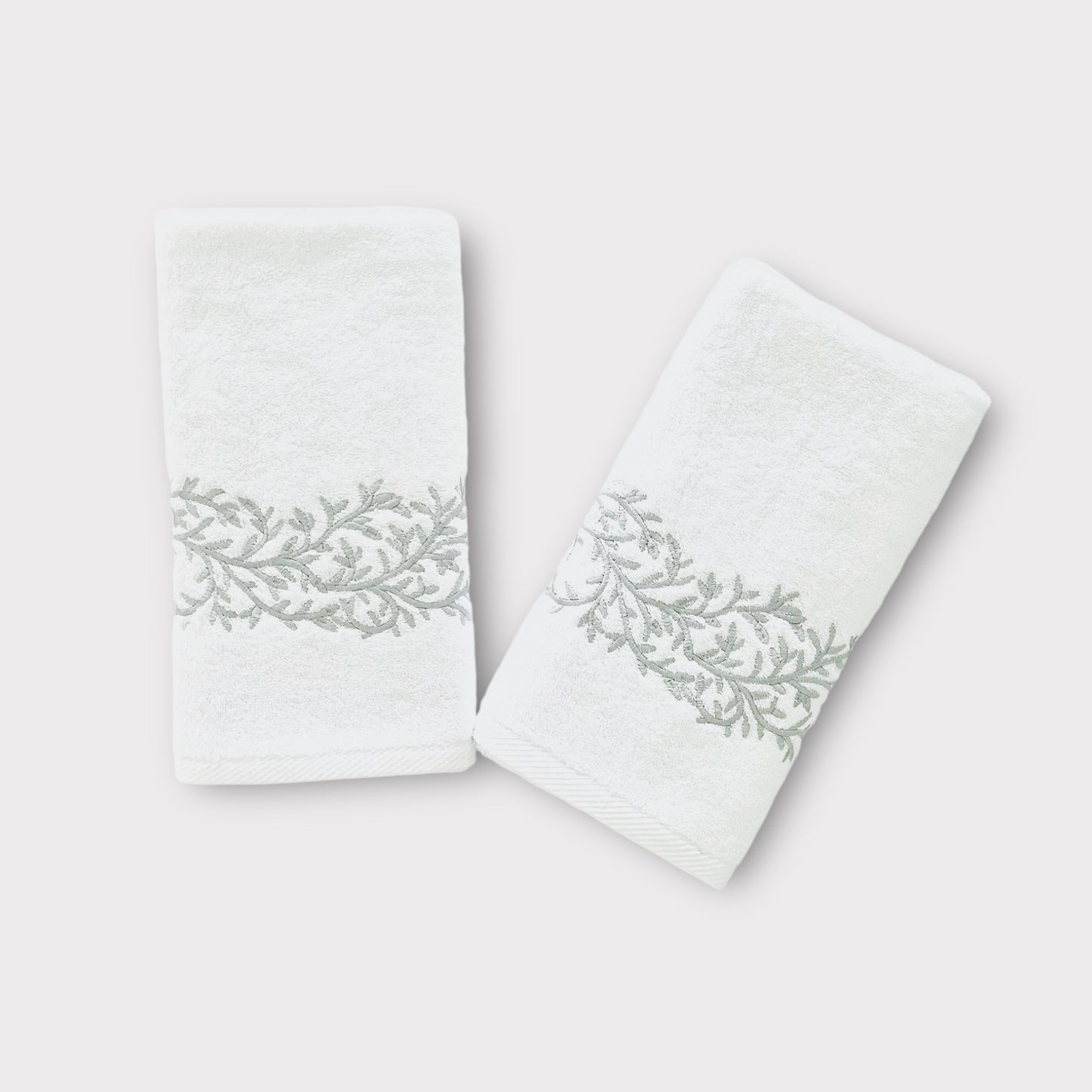 Hand Set Leaves - Silver Thread on White