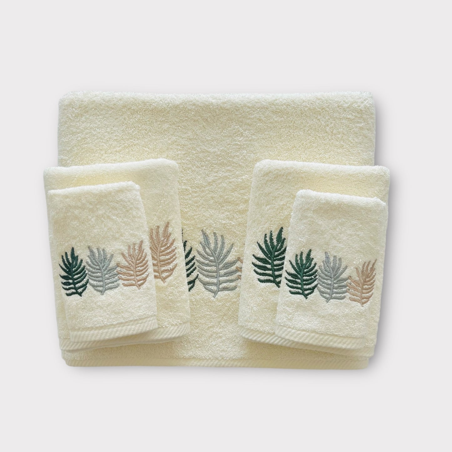 Whole Set 3 Leaves - Shades of Green on Cream