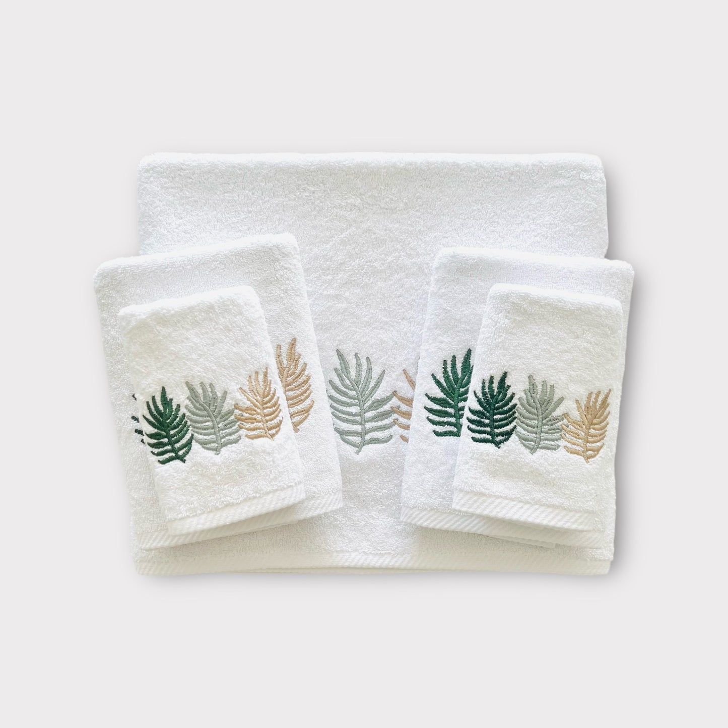 Whole Set 3 Leaves - Shades of Green on White
