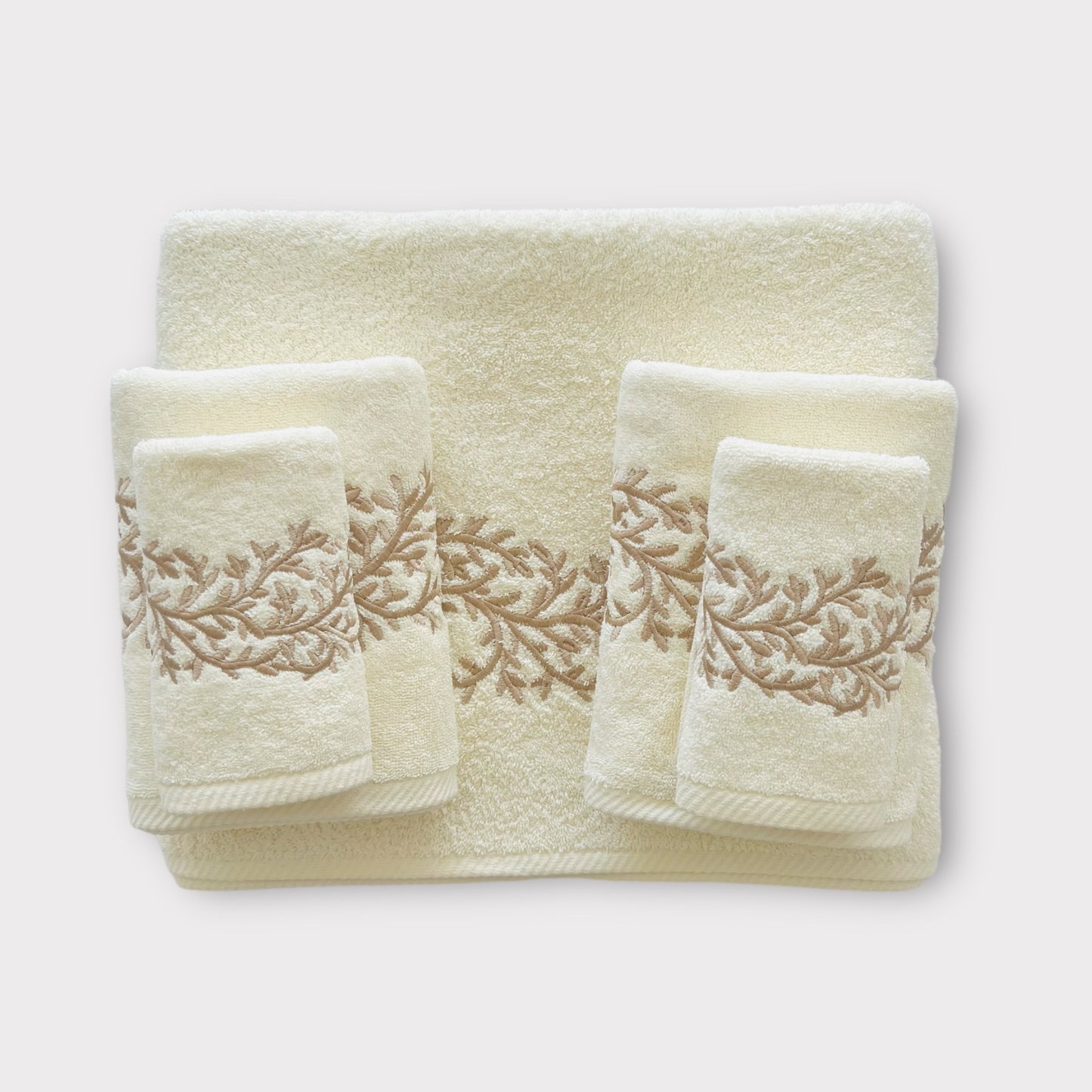 Whole Set Leaves - Gold Thread on Cream