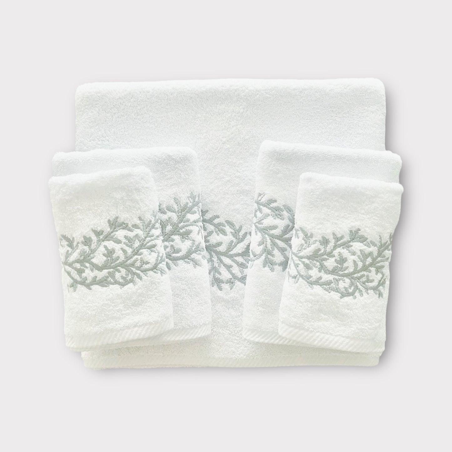 Whole Set Leaves - Silver Thread on White
