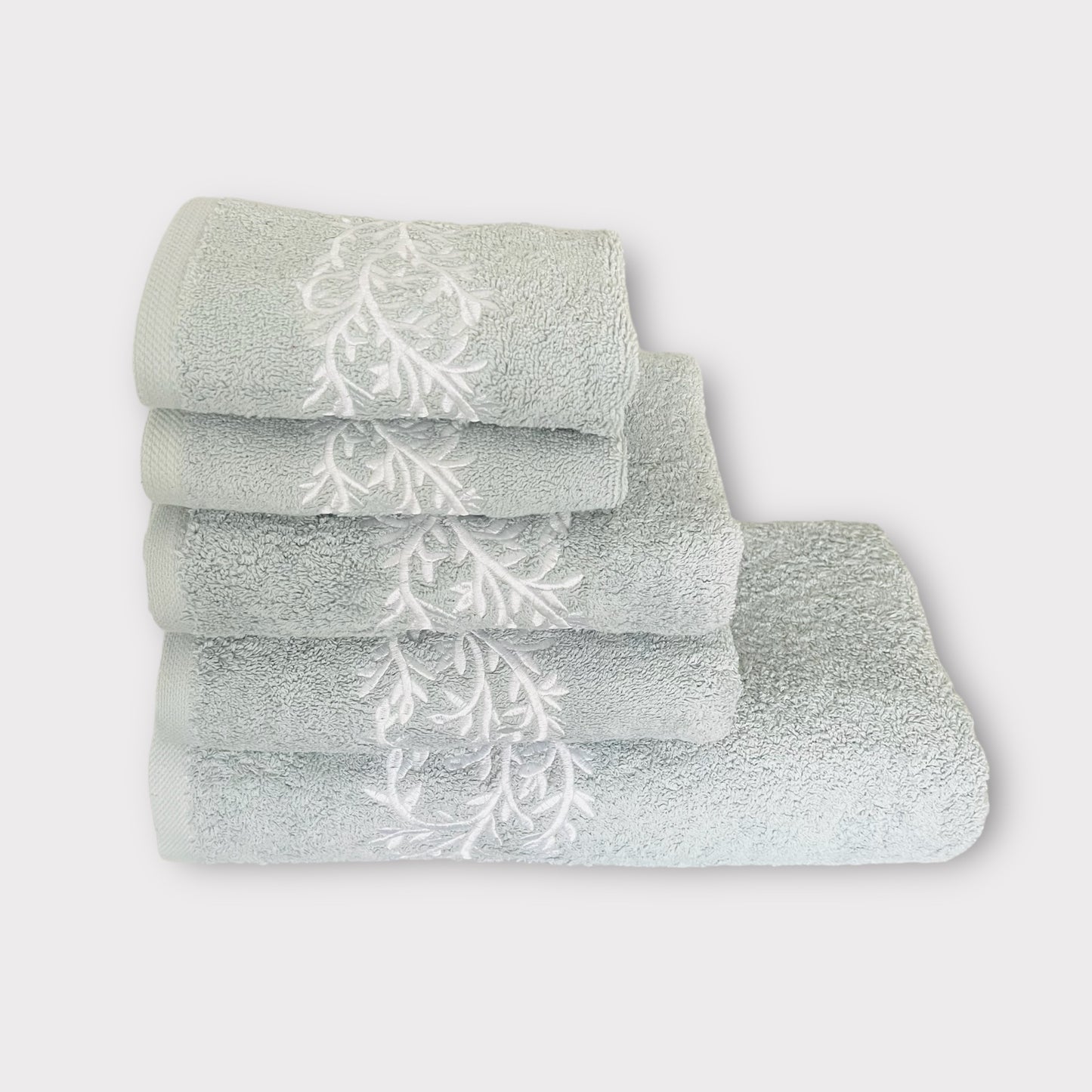 Whole Set Leaves - White Thread on Grey