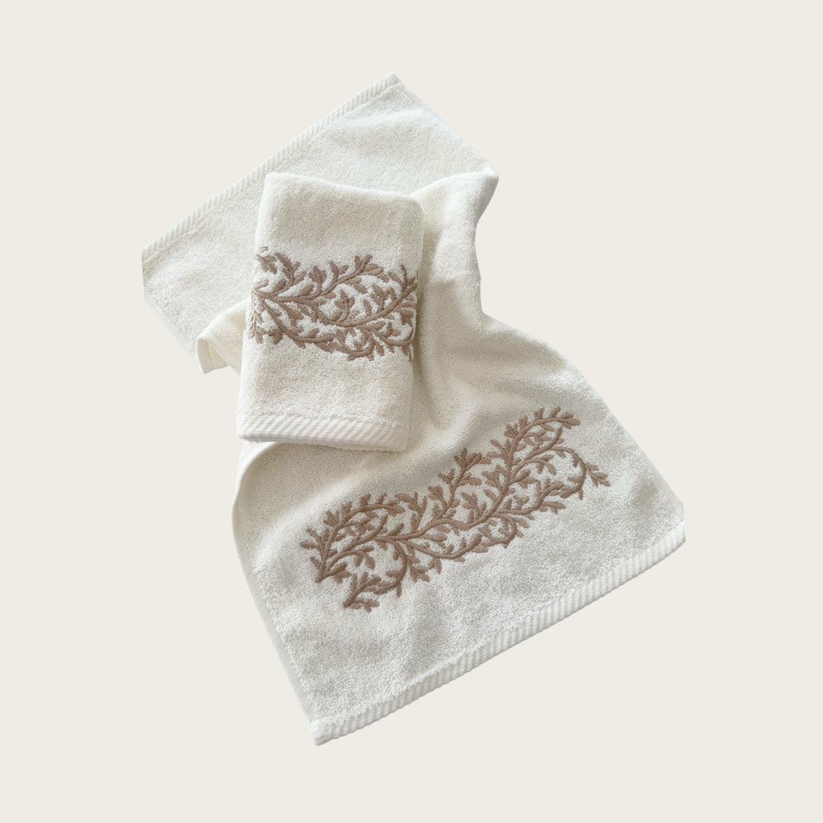 Guest Set Leaves- Gold Thread on Light Cream