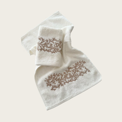 Guest Set Leaves- Gold Thread on Light Cream