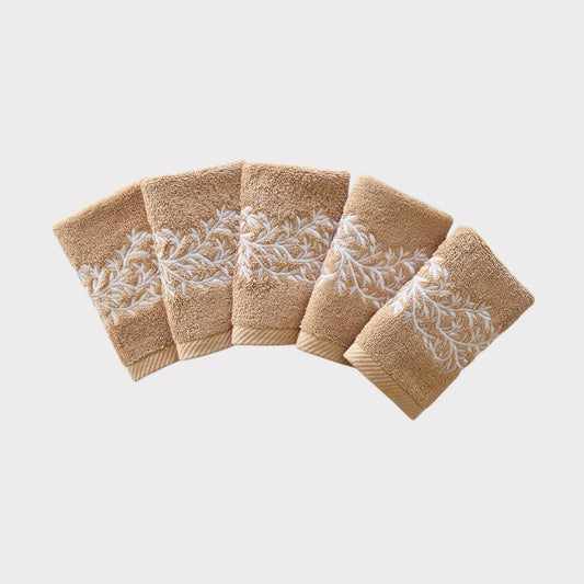 Guest Set Leaves - White Thread on Beige