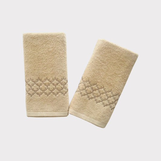 Hand Set Arabesque - Gold Thread on Beige