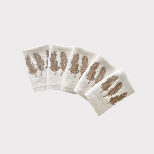 Guest Set Feathers - Gold Thread on Light Cream