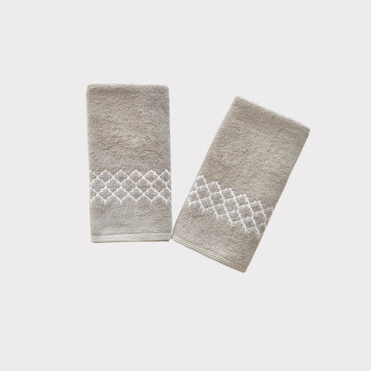 Hand Set Arabesque - White Thread on Grey