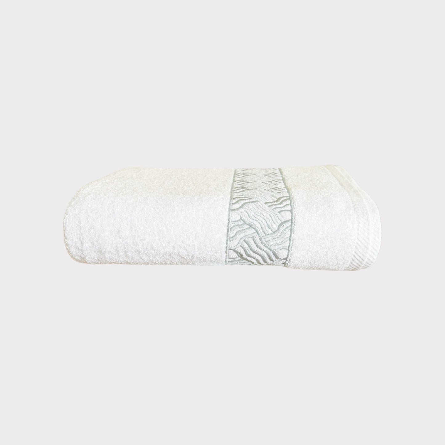 Bath Towel Branch - Silver Thread on White