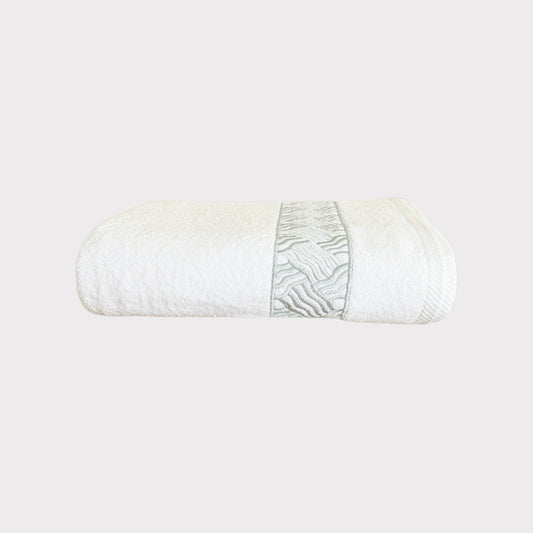 Bath Towel Branch - Silver Thread on White