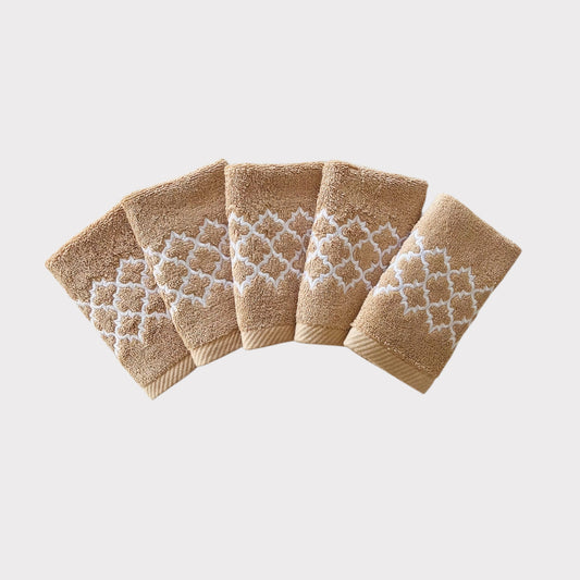 Guest Set Arabesque - White Thread on Beige