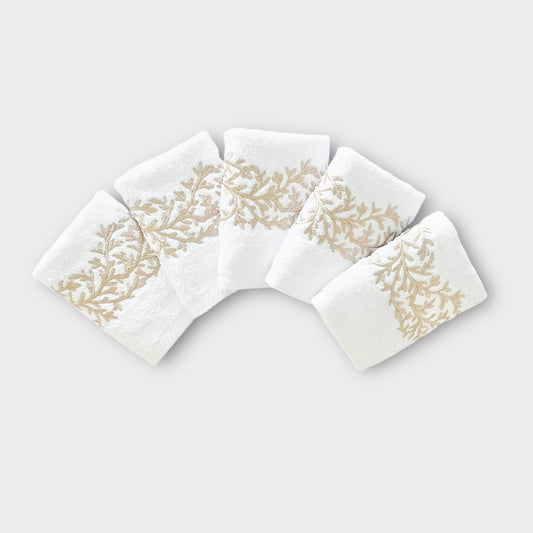 Guest Set Leaves - Gold Thread on White