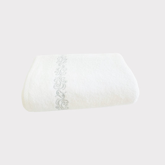 Bath Towel Willow - Silver Thread on White