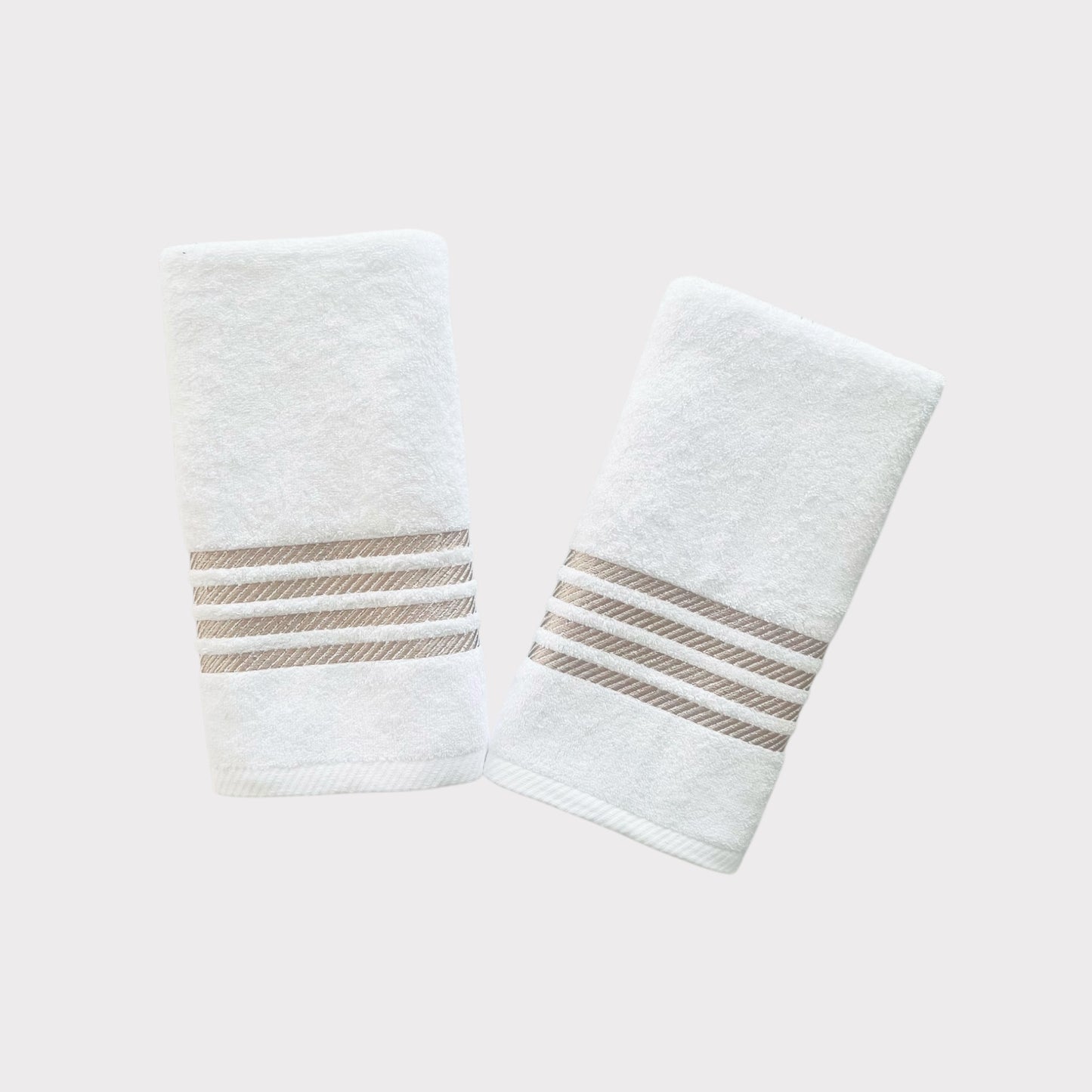 Hand Set Stripes - Gold Thread on White