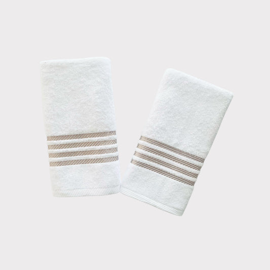 Hand Set Stripes - Gold Thread on White