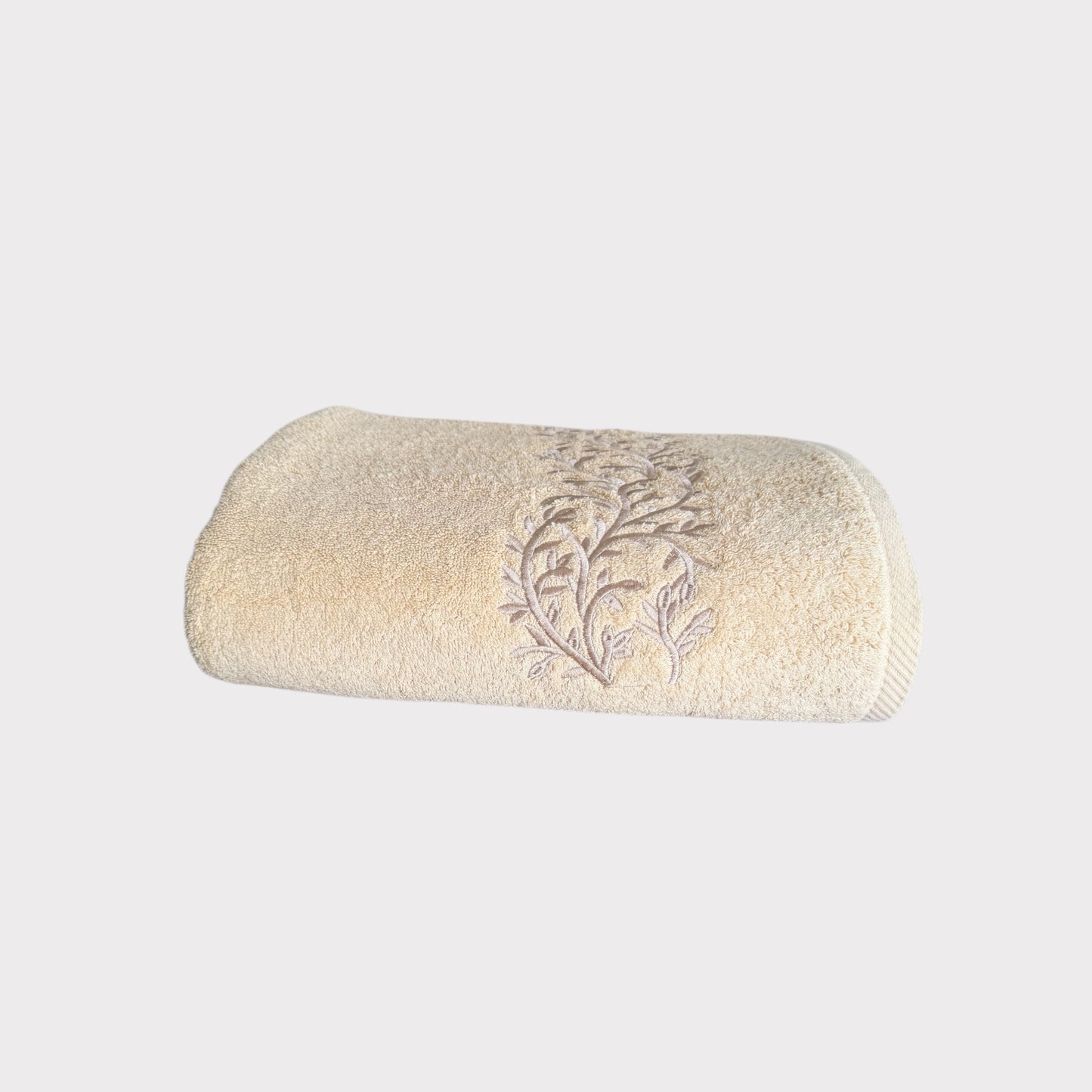 Bath Towel Leaves - Gold Thread on Beige