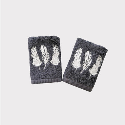 Guest Set Feathers - White Thread on Plum Grey