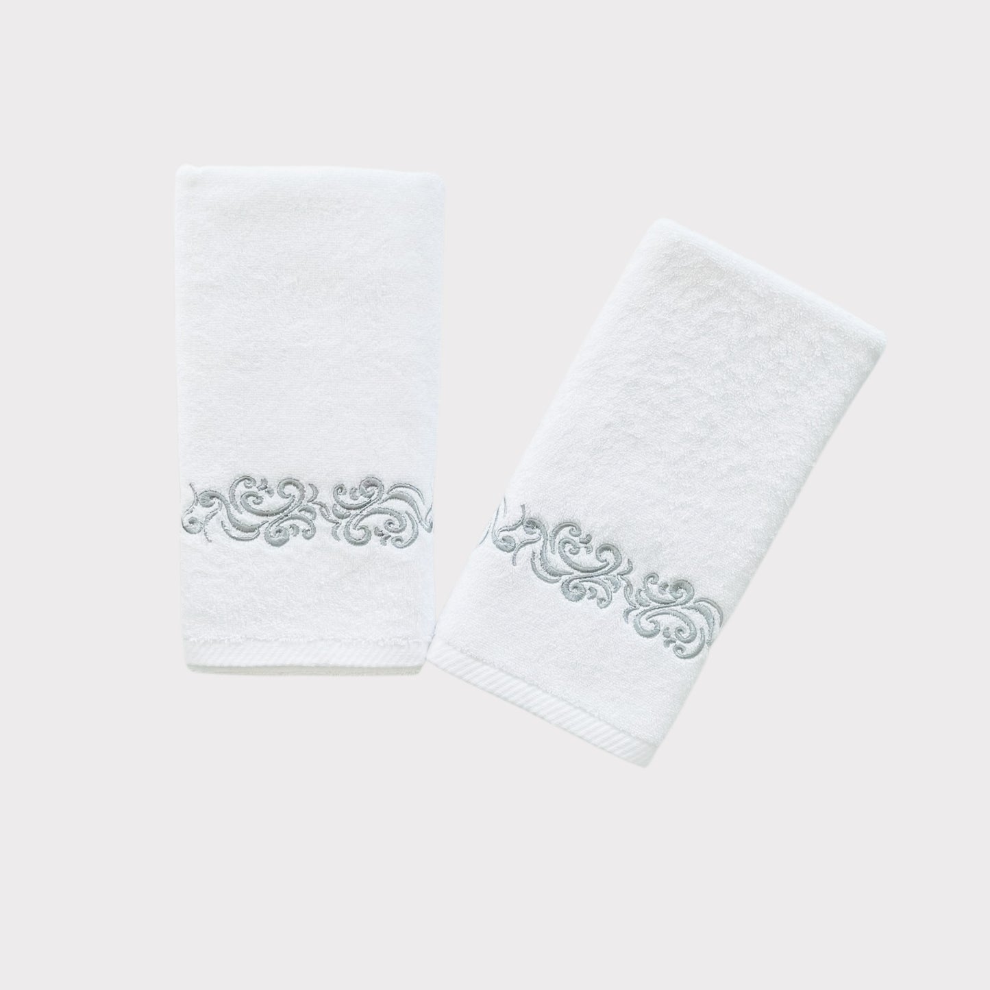 Hand Set Willow - Silver Thread on White