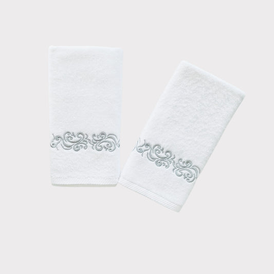 Hand Set Willow - Silver Thread on White