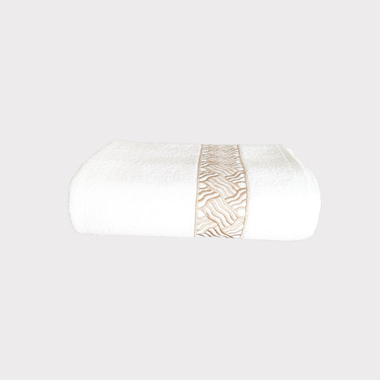 Bath Towel Branch - Gold Thread on White