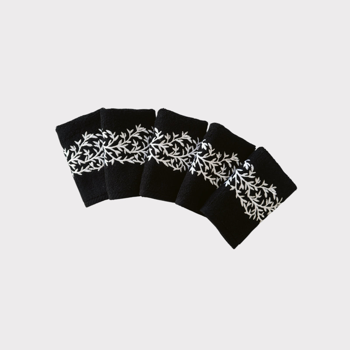 Guest Set Leaves - White Thread on Black