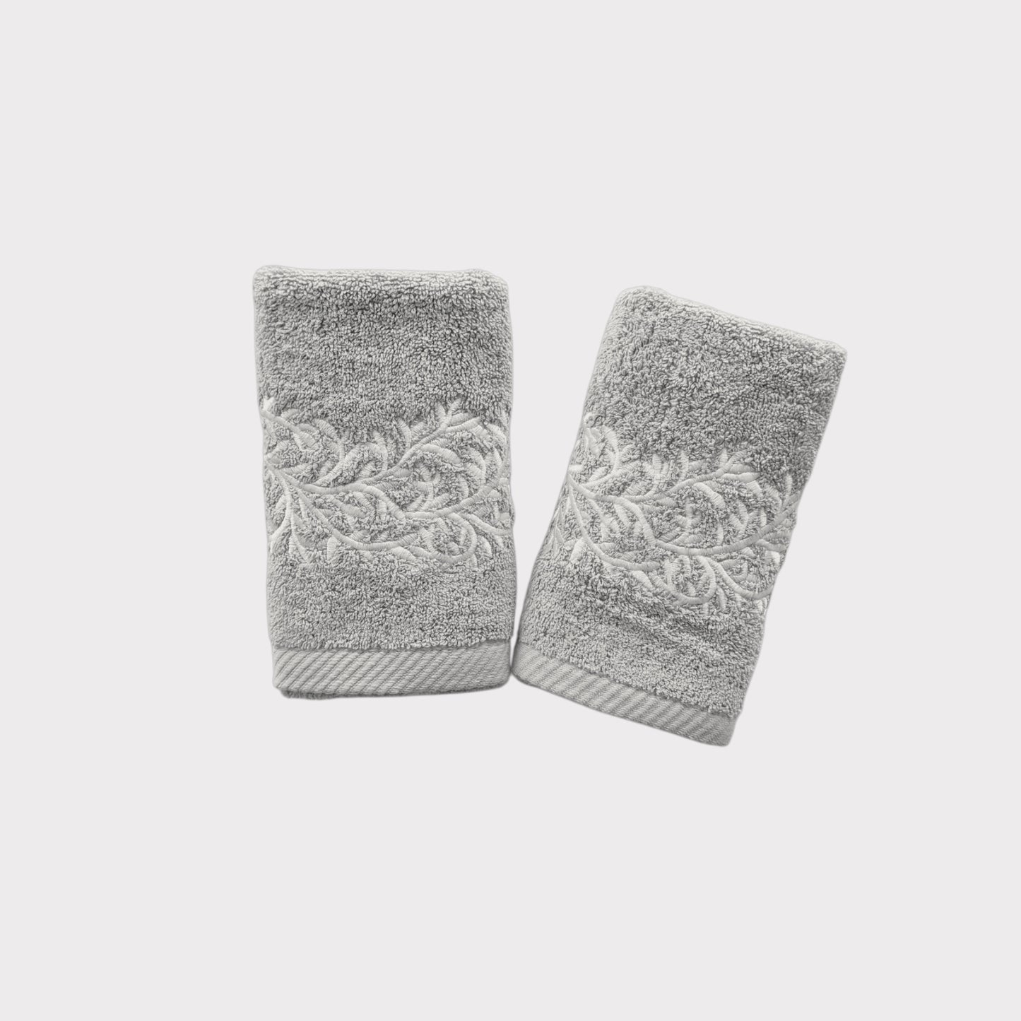 Guest Set Leaves - White Thread on Grey
