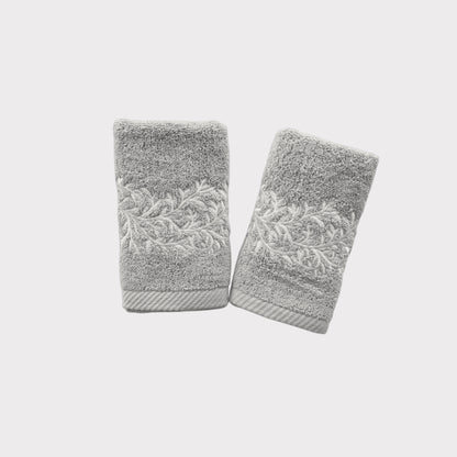Guest Set Leaves - White Thread on Grey